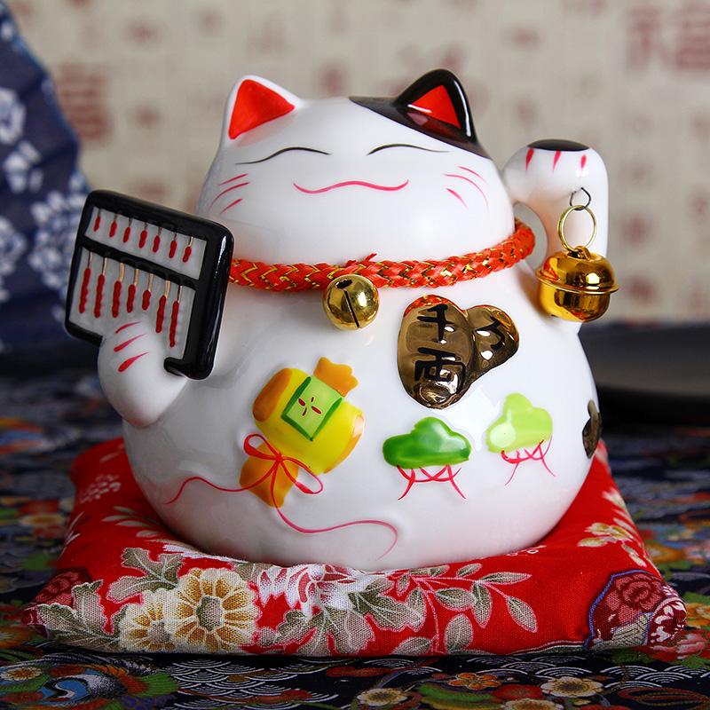 Chat porte-bonheur Maneki Neko en céramique japonaise de 4,5 pouces, décoration de la maison, ornements, cadeaux d'affaires, tirelire, chat porte-bonheur, artisanat Feng Shui