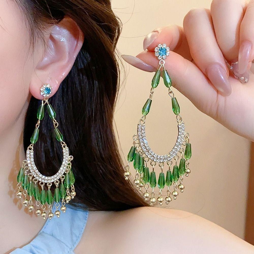Hook Piercing Water Droplet Earrings Elegant Vintage Long Earrings Crystal Stud Earrings  Hipster