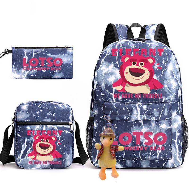 Large Capacity Schoolbag with Shoulder Strap; Student Three-piece Pencil Case Set