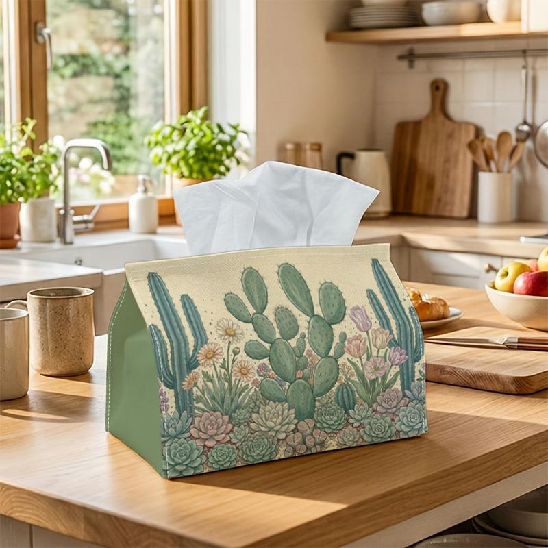 1pc Desert Cactus Succulent Tissue Holder - A Pastel Floral Sand Garden Box for Napkin Storage, Ideal for Rolls, Facial Tissues, Or Single Sheets. Thi