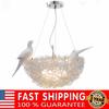 Bird's Nest Art Pendant Lamp, Creative LED Hanging Ceiling Light with Bird&Nest, Woven Nest Chandelier for Living Room,Silver