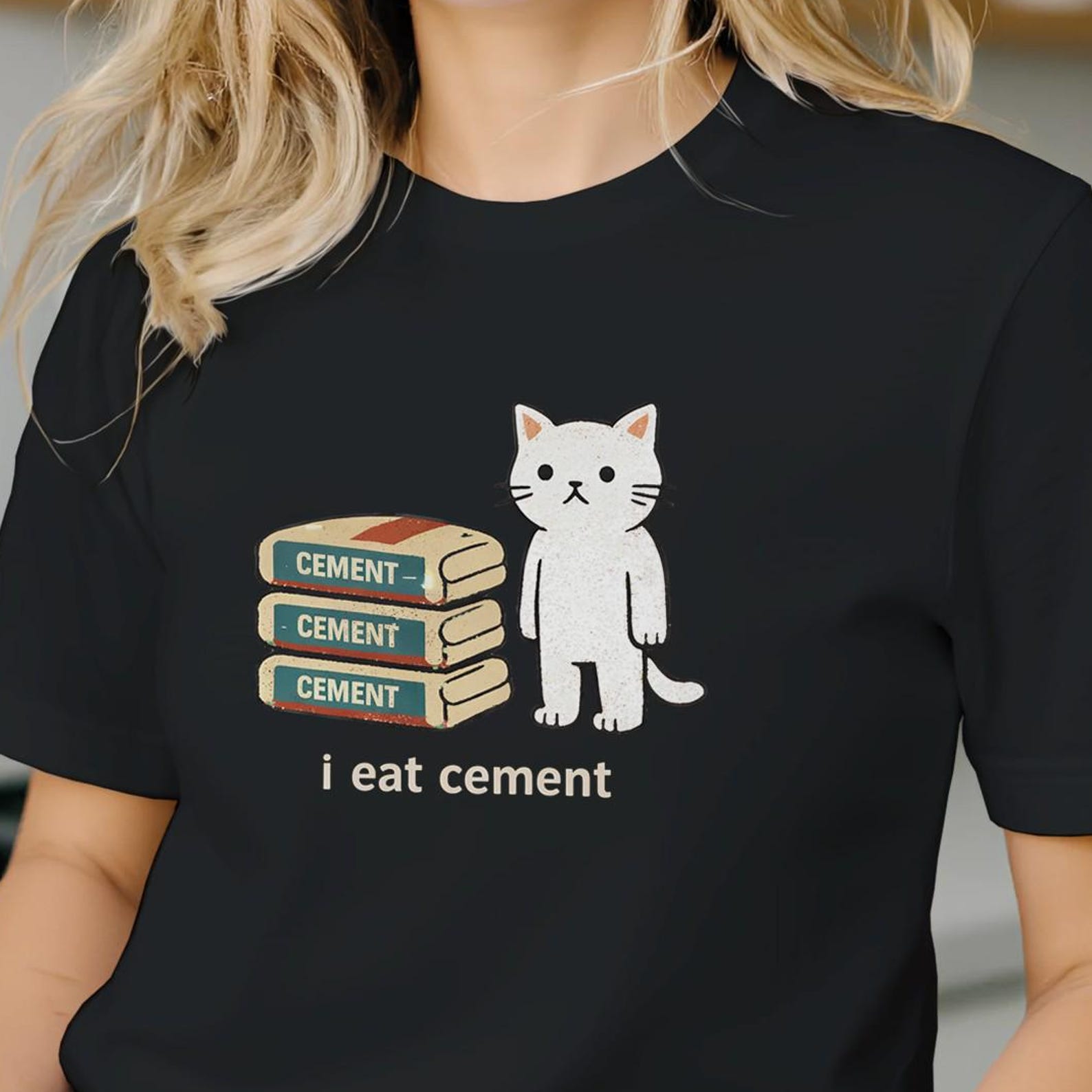 I Eat Cement Cat Shirt Funny Cat Meme T-Shirt Absurd Humor Graphic Tee Unhinged Cat Shirt Unisex Gift L
