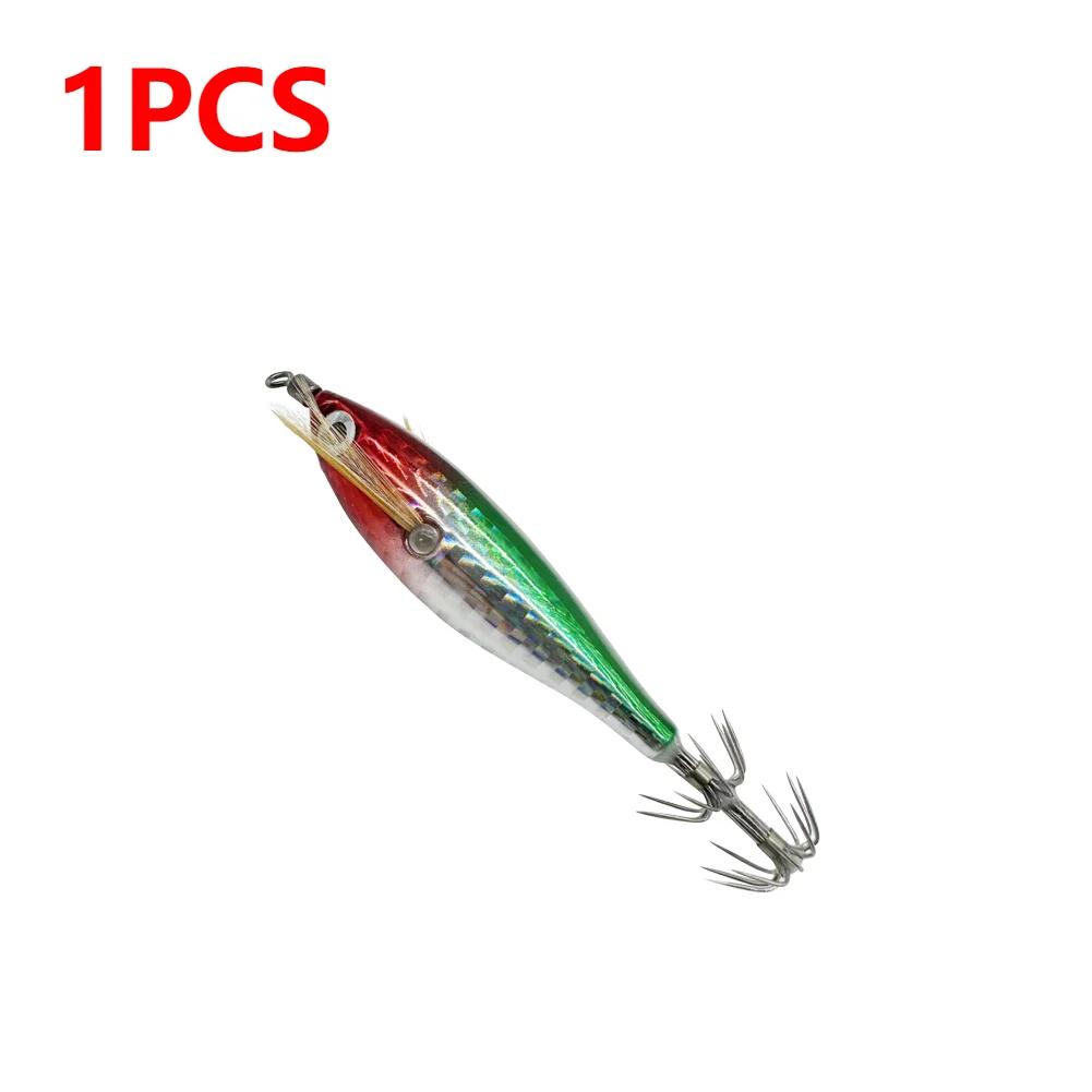 1-3PCS Wood Shrimp Bait 5.5g Laser Luminous Floating Egi Lure Squid Jigging Shrimp Hooks for Octopus Cuttlefish Fishing Baits