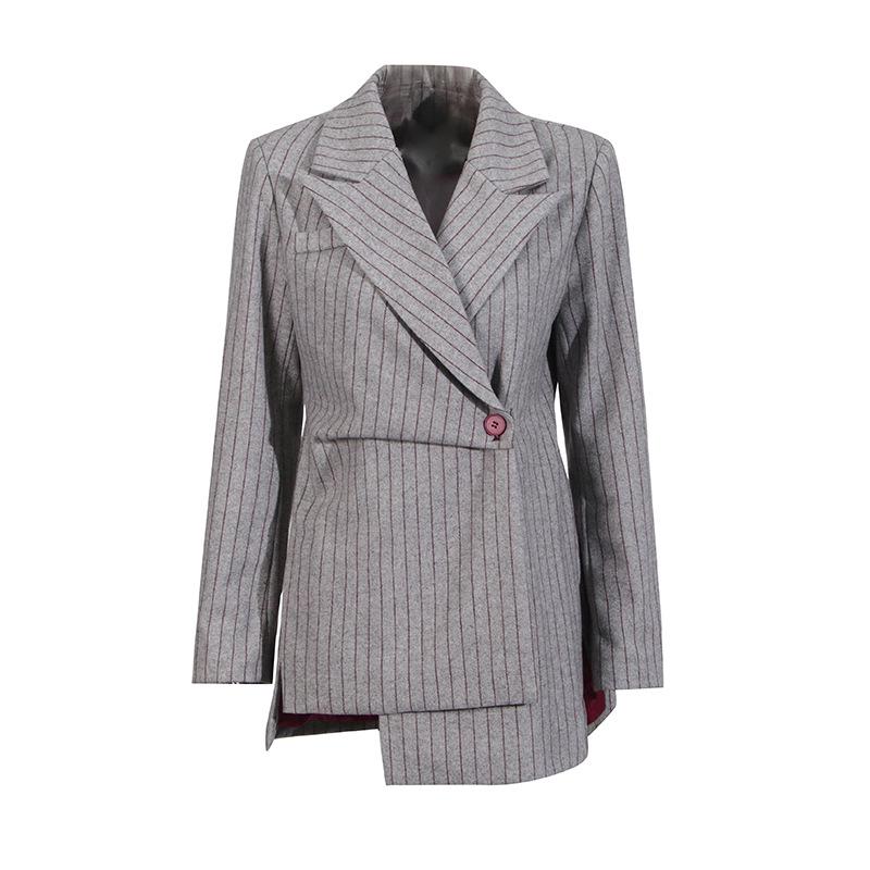 2024 Winter Retro Striped Stitching Suit Jacket for Women: European & American Style