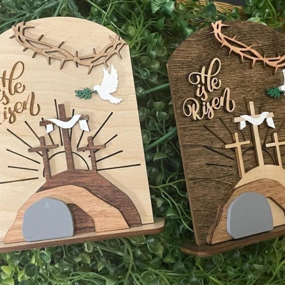 Wooden Material Easter Tomb Crafts Three-dimensional Design Ornament Set Wooden Easter Decor Handcrafted Details