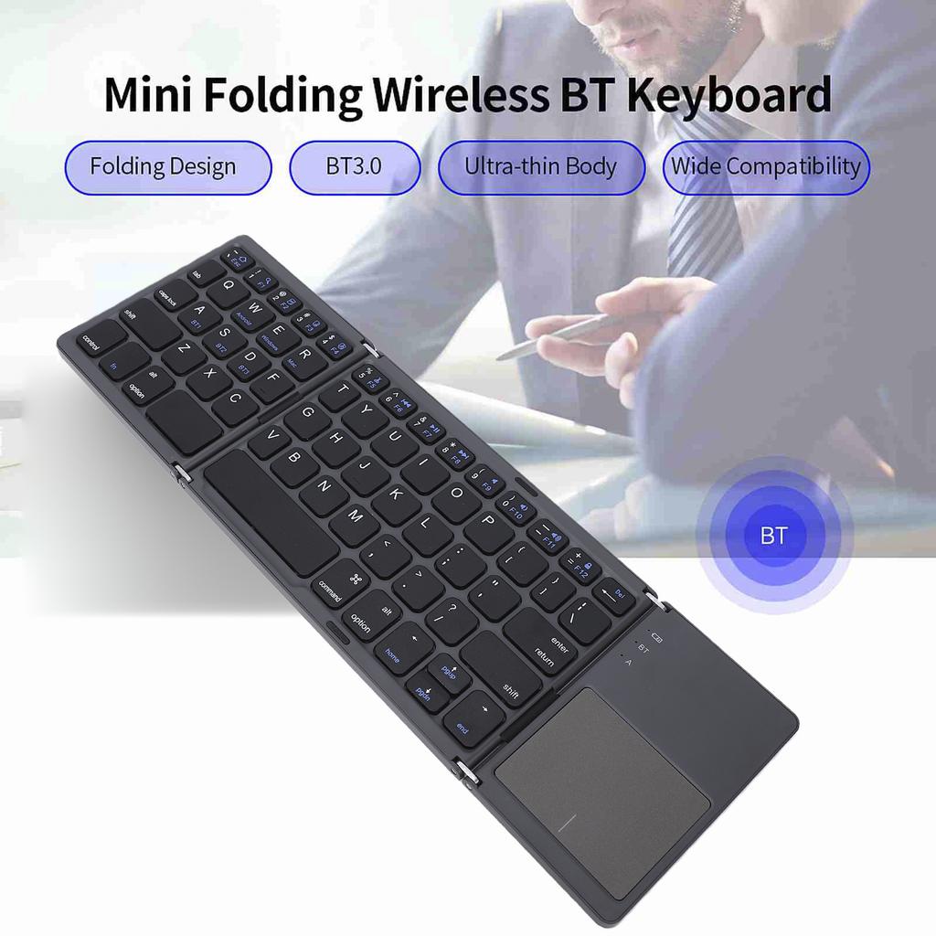 Wireless BT Keyboard Mini Folding Keyboard Portable Ultra Slim BT Keyboard with Touchpad for Windows Android iOS