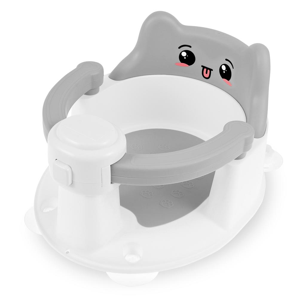 Baby Bath Seat Newborn Shower Bathtub Stand with Foldable Armrest Non-Slip Cute Cartoon Toddler Bath Chair Support