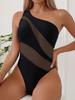 2023 European & American Women's One-Shoulder Swimsuit - Sexy Solid Color Patchwork Fashion