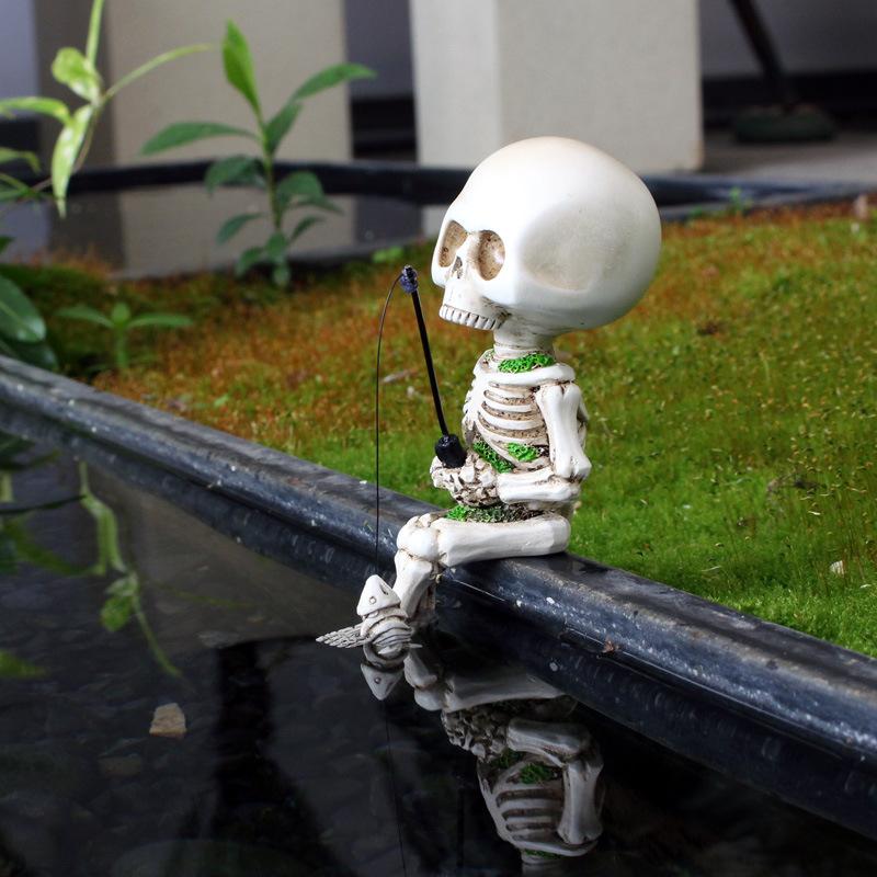 Creative Skull Fishing Resin Craft Ornament - Halloween Decoration Wholesale Available Aquarium Decor Flower Pot Accessory