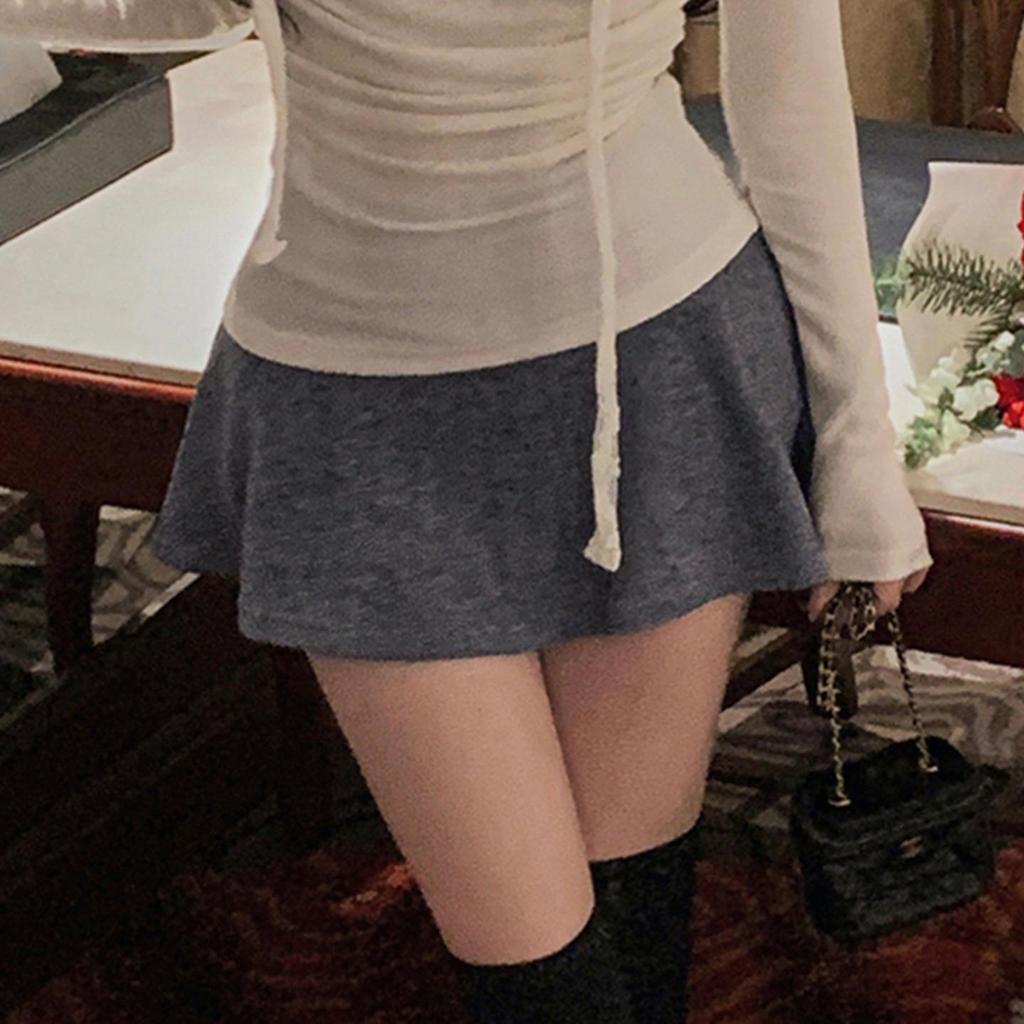 New Sweet Girly Slim Knit Versatile Solid Color Mini Skirt for Women