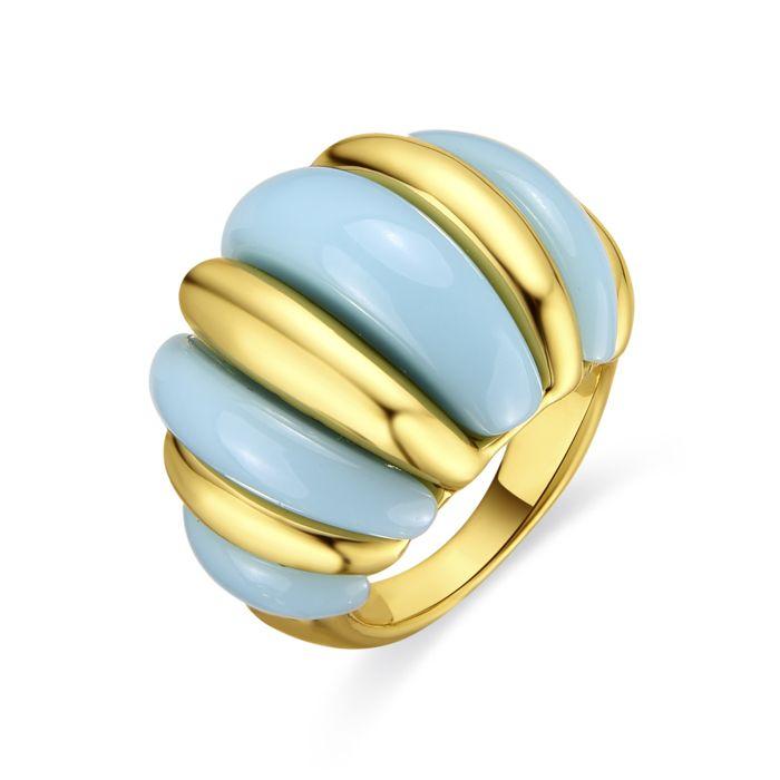 Anneau - LUXENTER - Rawil - finition or jaune 18 carats - résine bleue - 19,6 mm