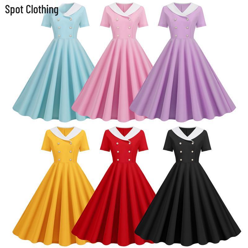 2024 Summer Retro Big Swing Short Sleeve Casual Dress