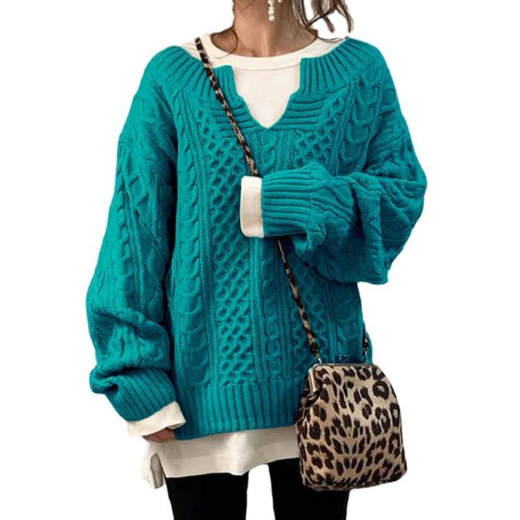 Casual Loose V-neck Knitted Sweaters Long Sleeve Women Jumpers for Ladies Autumn Winter Pullovers