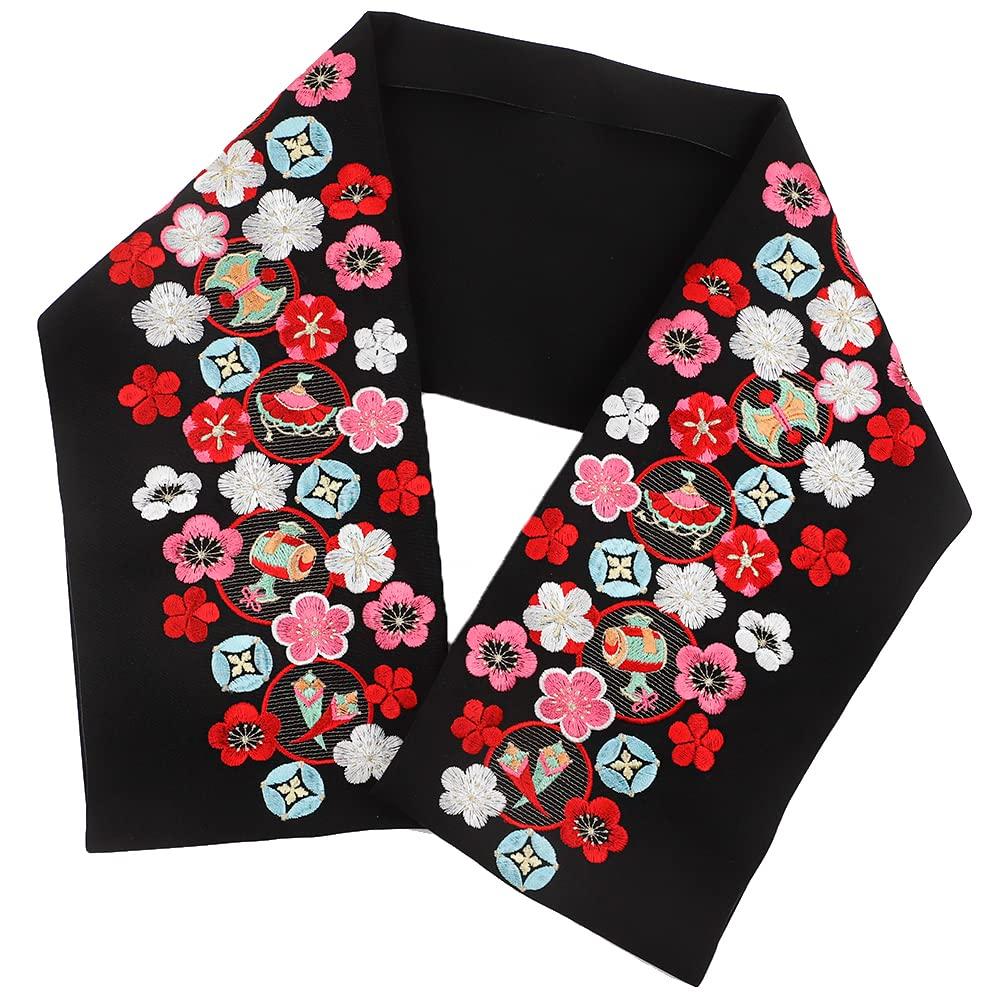 Gorgeous Black Light Gold Full of Japanese Nekoposu Half-collar, Half-collar, Furisode, Coming-of-age Ceremony, Embroidery, Background, Red, Pink,