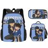 Detective Conan Anime Backpack Set Kids 3-Piece School Bag Crossbody Pencil Case Waterproof Cute Cartoon Design
