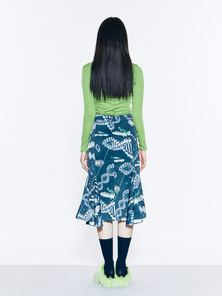 VEGAN TIGER V-Cut Midi Skirt (Navy)