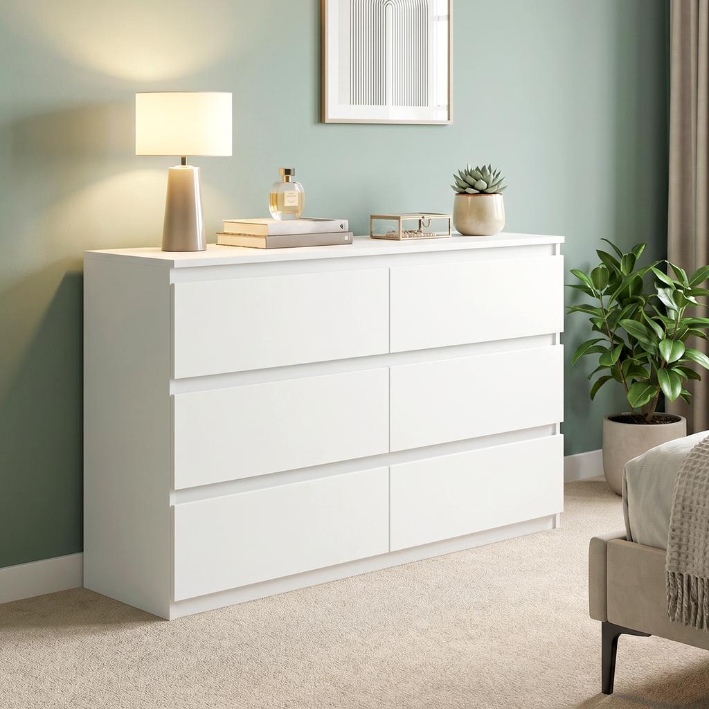 Chest of Drawers with 6 Drawers, Modern Storage Furniture for the Bedroom, White