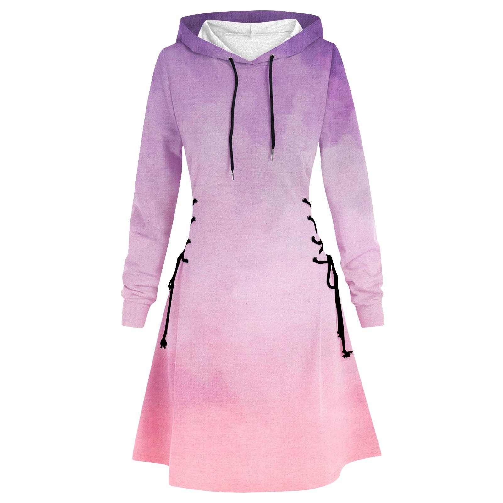 

Женское платье на Хэллоуин, повседневное женское осеннее платье с длинным рукавом, платье с капюшоном и шнурком XL