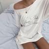 2025 Women's Summer One-Shoulder Loose T-Shirt with Letter Print