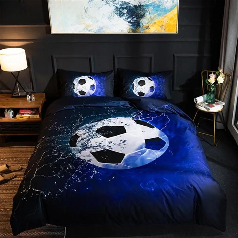 Soccer Duvet Cover Set King Queen Full Size Football Pattern Polyester Comforter Cover For Kids Teens Soccer Lover Bedding Set