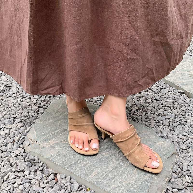 Krazing Pot Suede Mules Summer Size 40 Outside Slippers Flip Flops Stiletto High Heels Women Peep Toe Sandals