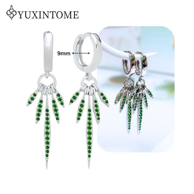Turquoise 925 Silver Ear Needle Green Zircon vintage emerald Heart/Flower Pendant Hoop Earrings Fashion party Jewelry