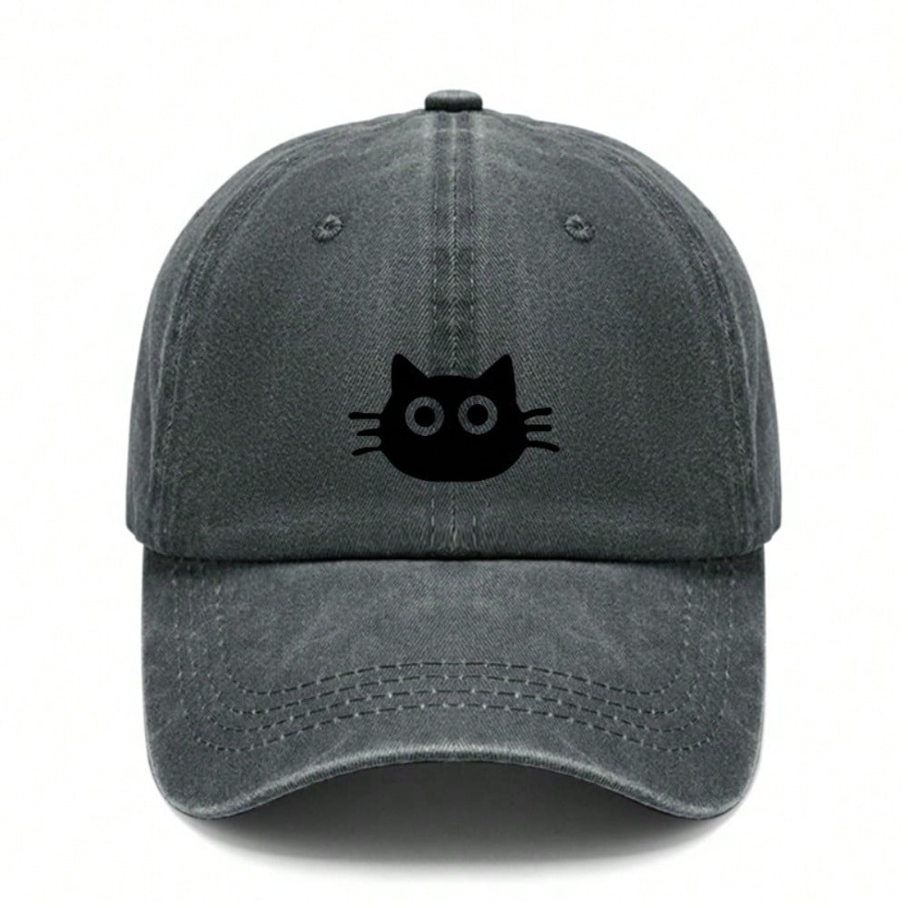 Cute Cat Face Print Baseball Cap - Unisex Adjustable Lightweight Breathable Dark Grey Casual Outdoor Sports Hat For Daily Wear, Minimalist Streetwear