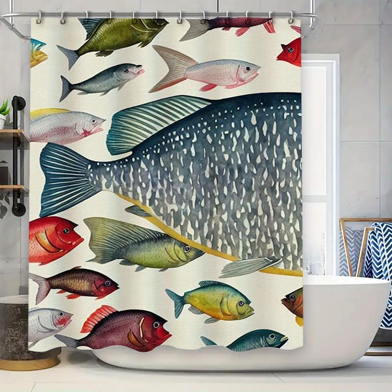 

Fish Pattern Shower Curtain Waterproof Bathroom Decor 3D Printed Fishtank Print 90x180cm