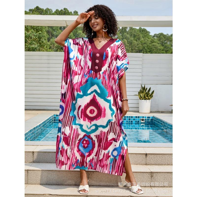 Nuovo Abito Lungo da Spiaggia Taglie Forti da Donna con Scollo a V, Camicia Protezione Solare per Bikini e Costume da Bagno con Copricostume