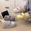 Retro thick-soled velvet warm cotton shoes, low-fullness gray women's winter heightening Mary Jane cotton shoes