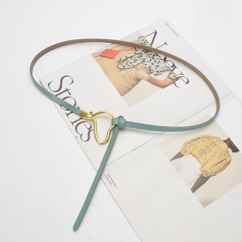 Curea de piele pentru femei cu decorațiune înnodată cu cămașă de rochie, simplă și versatilă, piele de vacă pură, curea subțire