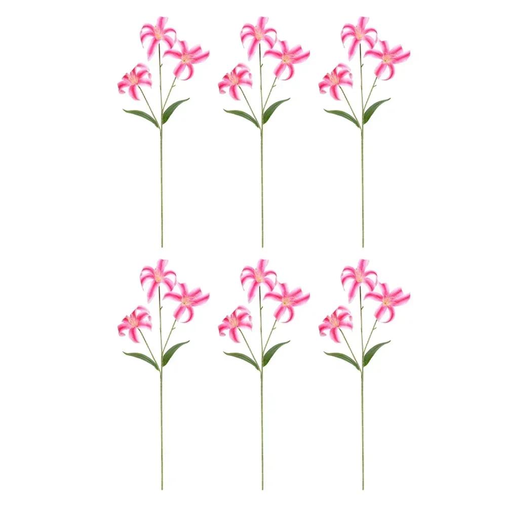 

Simulation Lily Bouquet 6 Stems with Multiple Heads for Wedding Decor and Sophisticated Home or Office Display темно-рожевого кольору