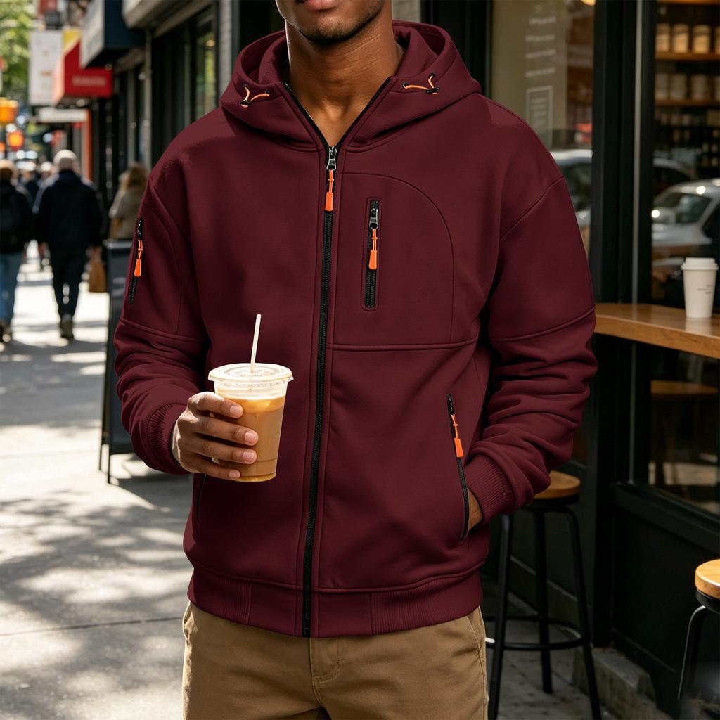 Men's Casual Color Hooded Long Sleeve Jacket for Everyday Wear
