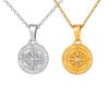Retro Women'S Necklace, Stainless Steel Zircon Octagram Round Brand Pendant Necklace, Jewelry 2336