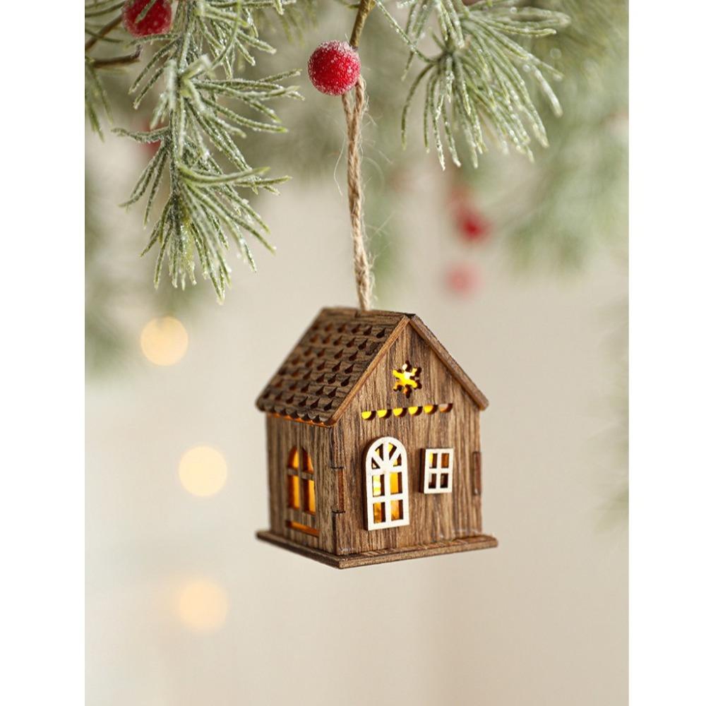 New Year Xmas Tree Ornaments Luminous Wooden House Christmas Decorations New Christmas Pendants