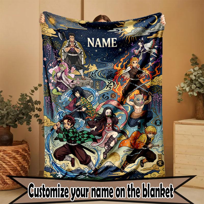Individuelle Personalisierte Demon Slayer Druckdecke, Heimdekoration, Schlafzimmer, Sofa, Camping, Couch, Geschenke für Geburtstag Weihnachten