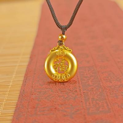 Fat Fu New Small Fat Fu Hanging Black Rope Necklace Fu Character Ingot Girlfriend Chinese Style