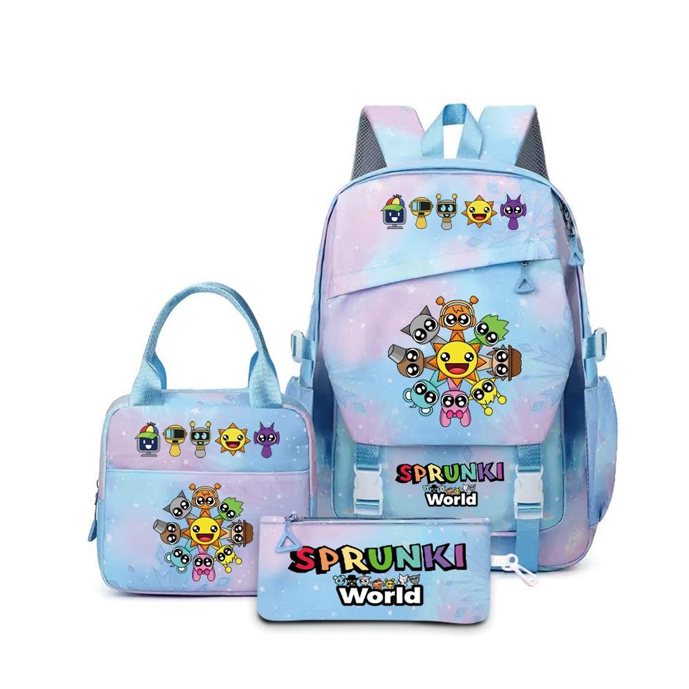 Around the box, elementary school bag sprunki cartoon backpack three-piece set D