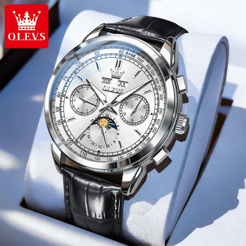 OLEVS 7117 New Automatic Man Watch Luxury Fashion Leather Strap Mechanical Watches for Men 24 Hour Moon Phase Calendar Men Watch