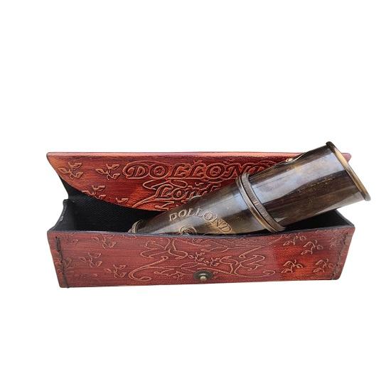 Messing Teleskop Dolland London Fernrohr mit Lederetui