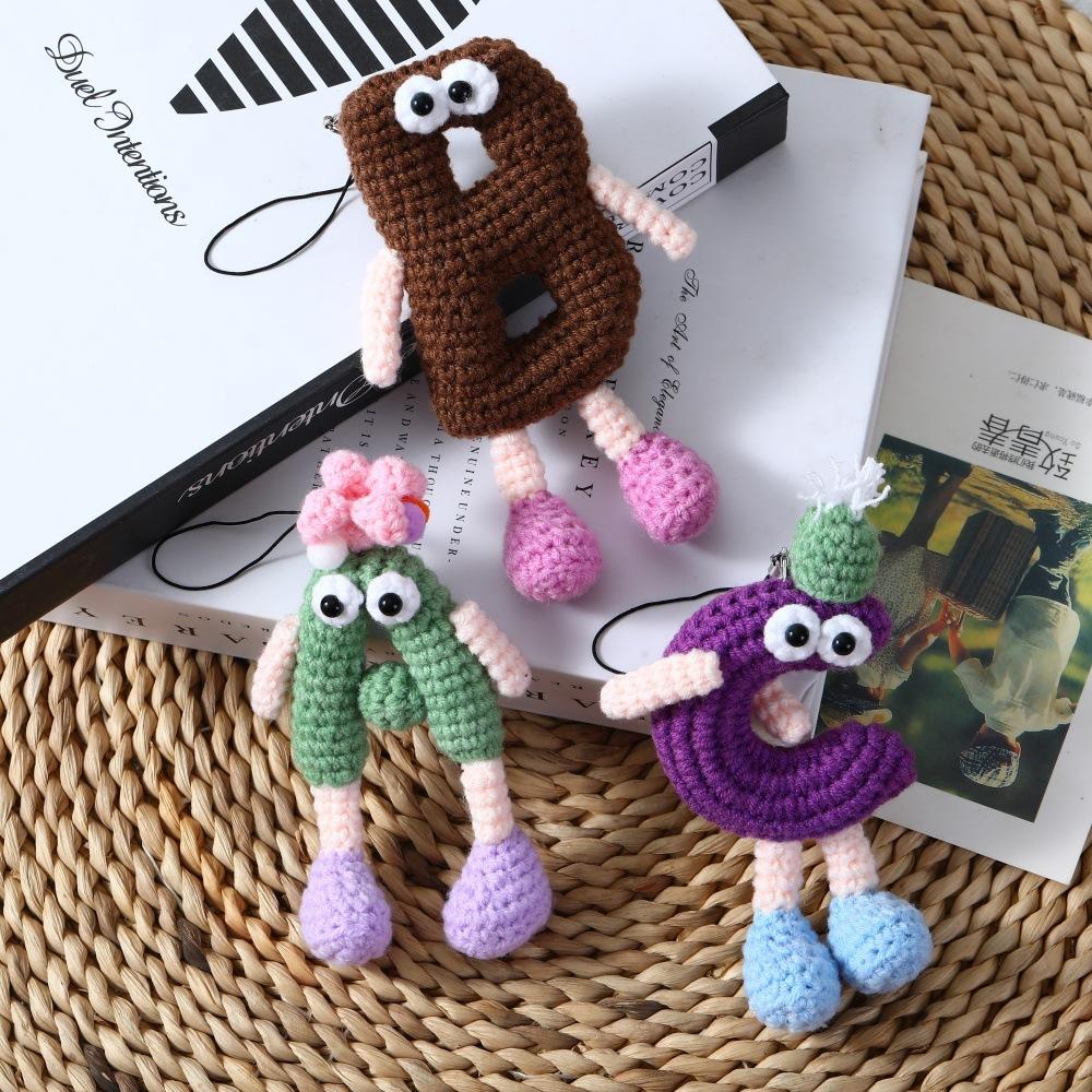 Handmade Crochet Alphabet Keychain, Letter A-H Knitted Doll Bag Charm,Cute 3D Knitted Letter Pendant, A-H Alphabet Crochet Keychain
