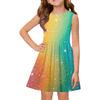Girls sleeveless print dress with round neck and flared A line skirt casual kids summer outfit