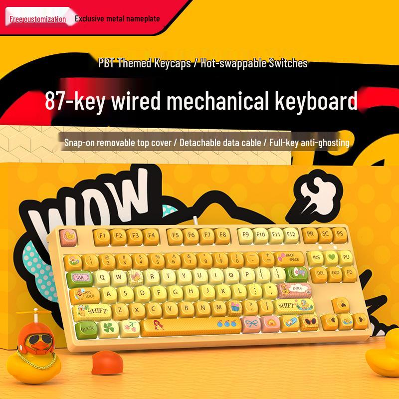 Moa Theme 87-Key Wired Mechanical Gaming Keyboard – Cute PBT Design for Office or E-sports