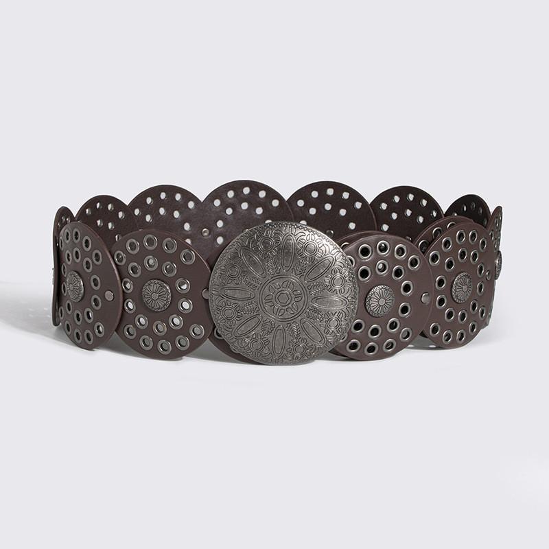 Breiter Vintage-Punk-Gürtel mit Nieten-Ösen-Beschlägen für modische Streetwear