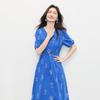 Klein Blue Embroidered French V-Neck Midi Dress