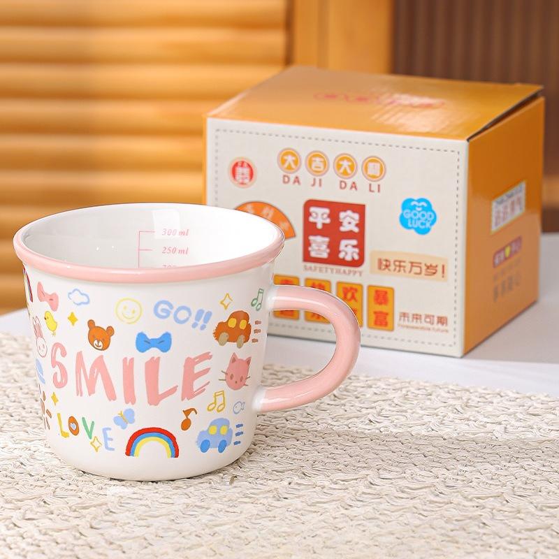 Children's Cartoon Family Large Capacity Mug Souvenir Creative Gift Cute Graffiti Ceramic Mug Gift Box