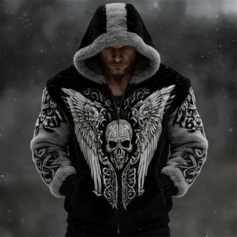 Men's 3D Print Flannel Hooded Zipper Cardigan: Winter Warm Fashion Sweatshirt