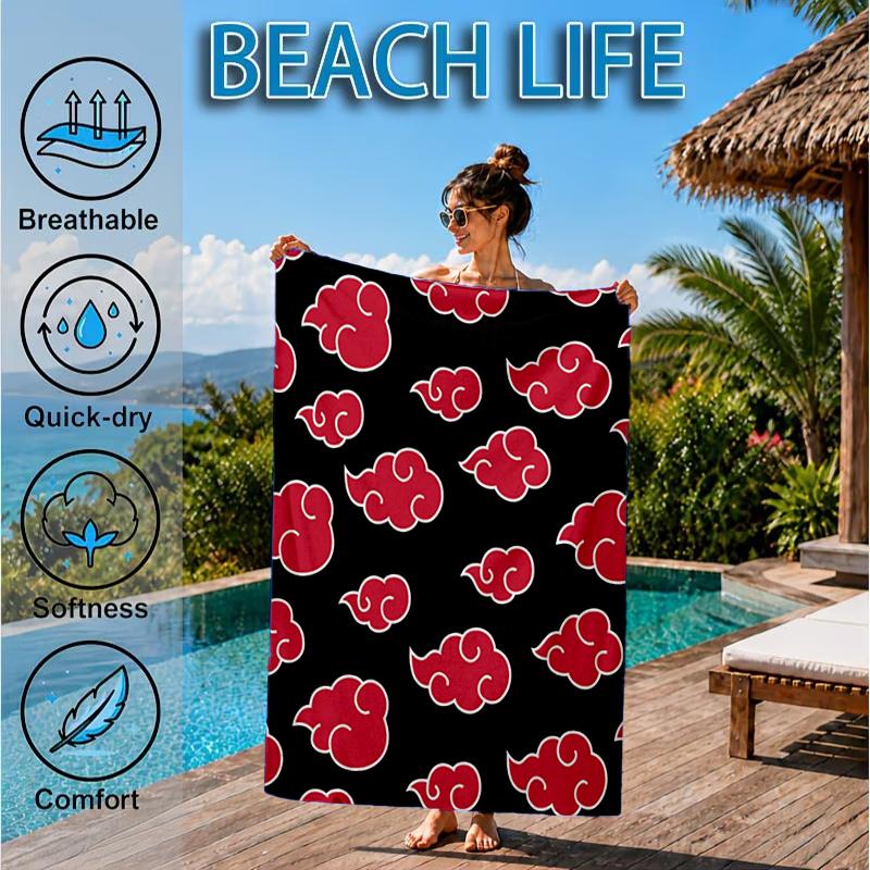 Anime Red Clouds On Black Background Beach Towel, Microfiber Beach Towel, Perfect For Pool, Beach, Travel, Home Decor Beach Party Fan Gifts
