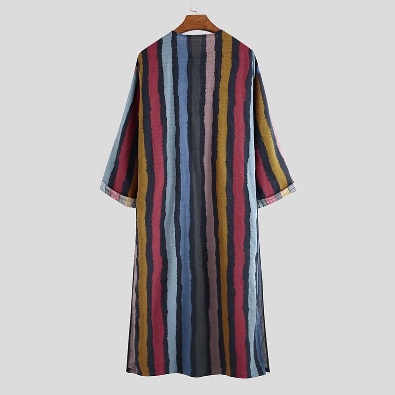 2026 Autumn Men's Striped Exotic Long-Sleeve Shirt-Robe