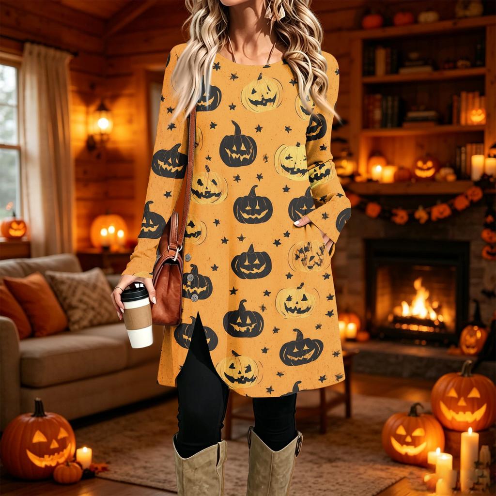 Women's Fashion Casual Printed Long Sleeve Round Neck Dress